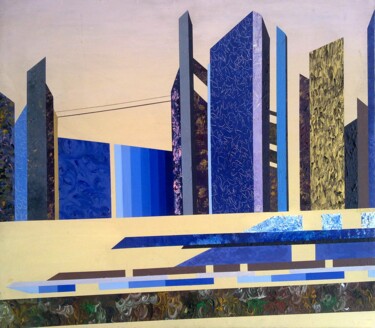 Painting titled "City" by Lynda Stevens, Original Artwork, Acrylic