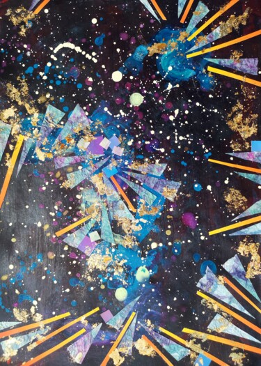 Collagen mit dem Titel "Lit up dark sky" von Lynda Stevens, Original-Kunstwerk, Collagen
