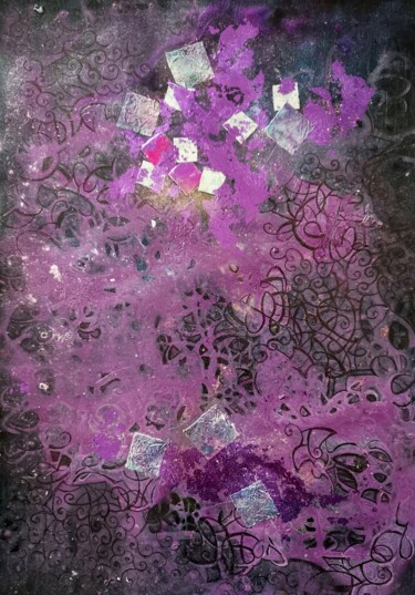 Collages intitulée "Purple Scape" par Lynda Stevens, Œuvre d'art originale, Collages
