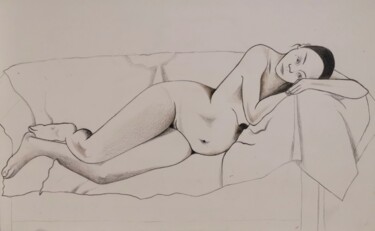Drawing titled "Woman, reclining on…" by Lynda Stevens, Original Artwork, Pencil