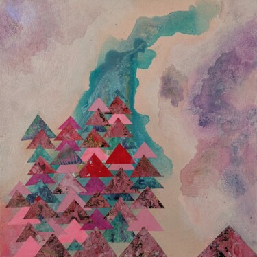 Collages intitulée "Triangles on Pink" par Lynda Stevens, Œuvre d'art originale, Collages