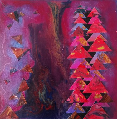 Collages intitolato "Purple triangles on…" da Lynda Stevens, Opera d'arte originale, Collages