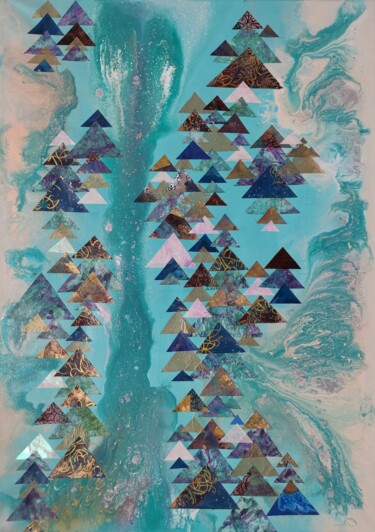 Collages intitulée "Flow on River" par Lynda Stevens, Œuvre d'art originale, Collages