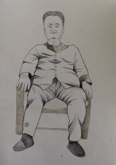 Рисунок под названием "Man in suit, sitting" - Lynda Stevens, Подлинное произведение искусства, Карандаш