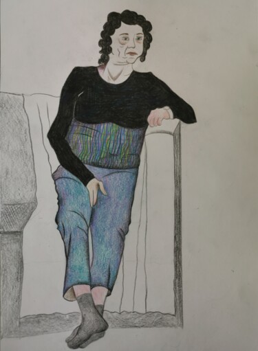 Рисунок под названием "Woman clothed, sitt…" - Lynda Stevens, Подлинное произведение искусства, Карандаш
