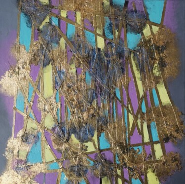 Collagen mit dem Titel "Mosaic lines on gre…" von Lynda Stevens, Original-Kunstwerk, Collagen
