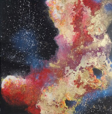 Malerei mit dem Titel "Nebula in peach, ye…" von Lynda Stevens, Original-Kunstwerk, Acryl