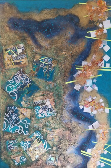 Collagen mit dem Titel "Pattern squares on…" von Lynda Stevens, Original-Kunstwerk, Collagen