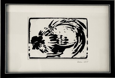 Printmaking titled "Der Hahn, le coq" by Lyndwoorm, Original Artwork, Xylography
