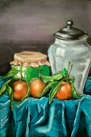 Malerei mit dem Titel "Stillleben mit Oran…" von Lyndwoorm, Original-Kunstwerk, Pastell