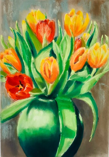 Malerei mit dem Titel "Tulpenstrauss" von Lyndwoorm, Original-Kunstwerk, Pastell