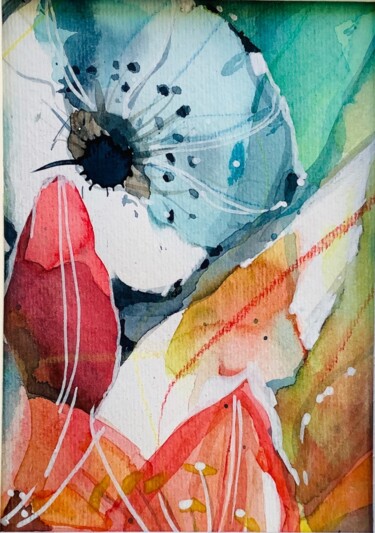 Malerei mit dem Titel "Abstrakte Blumen" von Lyndwoorm, Original-Kunstwerk, Aquarell