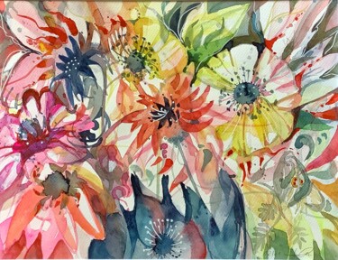 Картина под названием "abstrakte Blumenwelt" - Lyndwoorm, Подлинное произведение искусства, Акварель