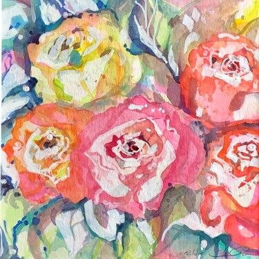 Malerei mit dem Titel "Rosenblüten" von Lyndwoorm, Original-Kunstwerk, Aquarell
