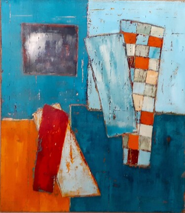 Painting titled "rectangles" by Lyne Mangin, Original Artwork, Acrylic Mounted on Wood Panel