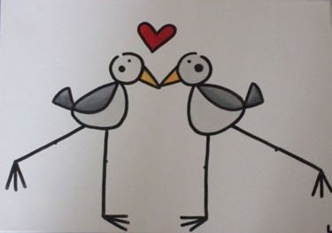 Painting titled "Seagulls in Love" by Lynette Pike, Original Artwork