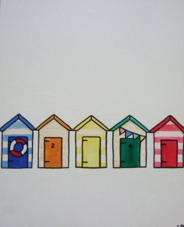 Painting titled "Beach Huts" by Lynette Pike, Original Artwork