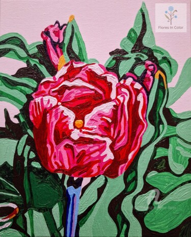 Schilderij getiteld "Pink Tulip" door Lynne Flores, Origineel Kunstwerk, Acryl