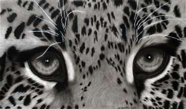 Desenho intitulada "Leopard Eyes" por Lynton Bolton, Obras de arte originais, Carvão