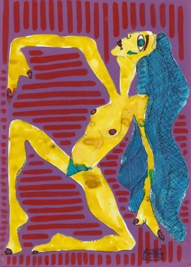 Dessin intitulée "jaune 1" par Lyonel Thouvenot, Œuvre d'art originale
