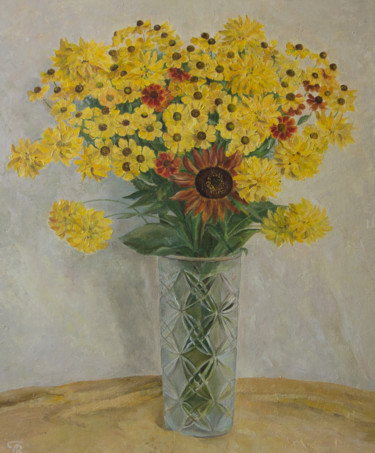Malerei mit dem Titel "Желтые цветы" von Liudmila Petrosian, Original-Kunstwerk, Öl