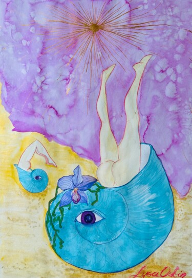 Картина под названием "Подглядывание" - Lysa Ostin, Подлинное произведение искусства, Акварель
