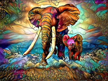 Digital Arts titled "Madame Eléphant" by Lysadie, Original Artwork, Digital Painting