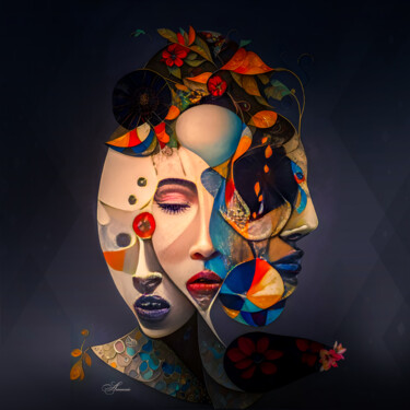 Digitale Kunst getiteld "Les 3 dames" door Lysadie, Origineel Kunstwerk, Digitaal Schilderwerk