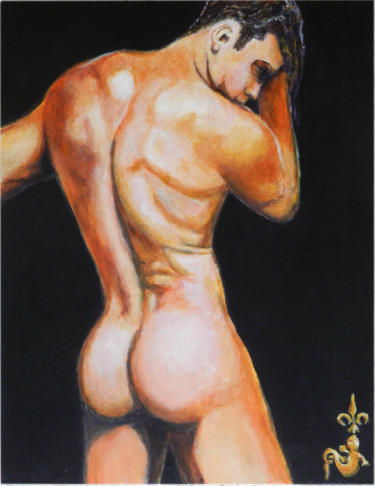 Painting titled "Homme nu de dos" by Jean-Eddie Crouzet (Lysalamandre), Original Artwork, Acrylic Mounted on Cardboard