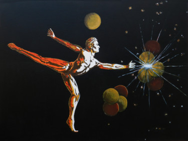 Peinture intitulée "Prométhée dérobant…" par Jean-Eddie Crouzet (Lysalamandre), Œuvre d'art originale, Acrylique Monté sur C…
