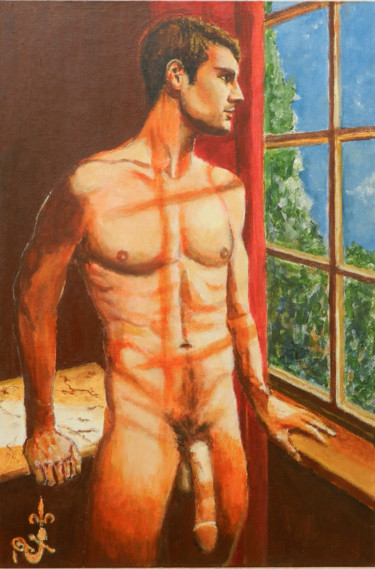 Картина под названием "L'Homme à la fenêtre" - Jean-Eddie Crouzet (Lysalamandre), Подлинное произведение искусства, Акрил