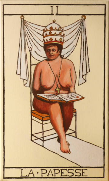 Painting titled "La Papesse" by Jean-Eddie Crouzet (Lysalamandre), Original Artwork, Acrylic Mounted on Wood Stretcher frame