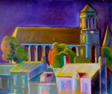 Peinture intitulée "Eglise de Montjean" par Robert Lysiak, Œuvre d'art originale