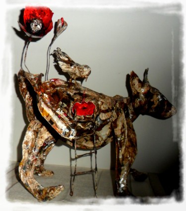 Sculpture intitulée "L'oiseau,le renard…" par Dominique Lysiak, Œuvre d'art originale