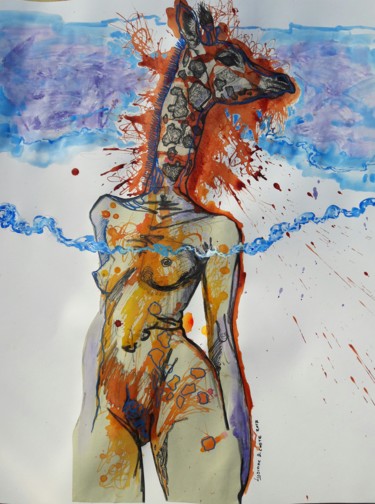 Peinture intitulée "Girafe" par Lysiane D. Coste, Œuvre d'art originale