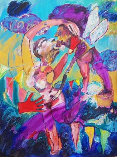 Painting titled "Une fête" by Lysiane D. Coste, Original Artwork, Acrylic