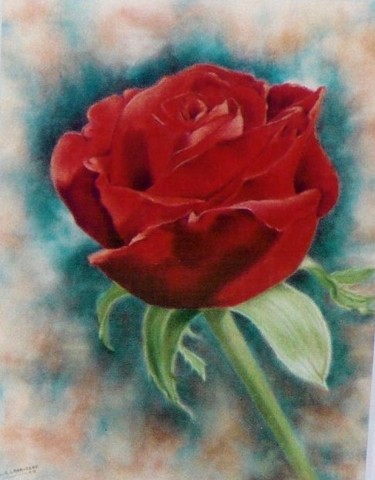 Peinture intitulée "Rose rouge" par Lysiane Lagauzere, Œuvre d'art originale