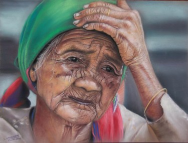 Pittura intitolato "Grand-mère vietnami…" da Lysiane Lagauzere, Opera d'arte originale, Pastello