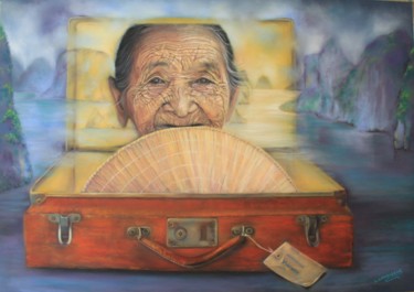 Malerei mit dem Titel ""Destination Vietna…" von Lysiane Lagauzere, Original-Kunstwerk, Pastell