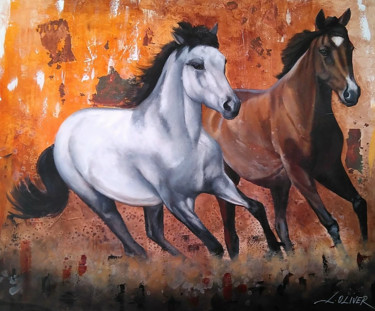 Schilderij getiteld "Running Horses" door L.Oliver, Origineel Kunstwerk, Acryl