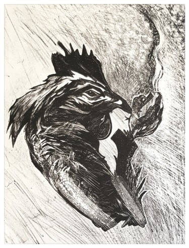 Gravures & estampes intitulée "Chicken" par Anna Lyubimova, Œuvre d'art originale, Lithographie