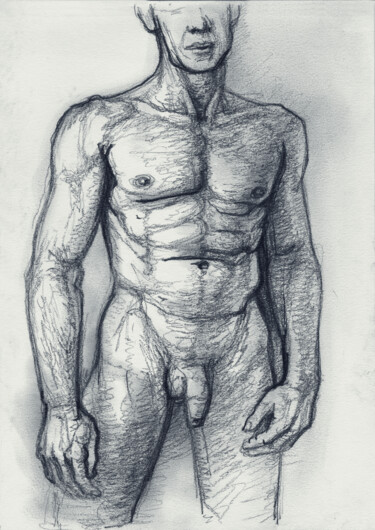 Drawing titled "Male torso" by Lyubomir Naydenov, Original Artwork, Pencil