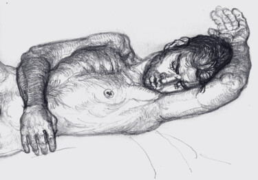 Tekening getiteld "“Male nude” - Self…" door Lyubomir Naydenov, Origineel Kunstwerk, Potlood