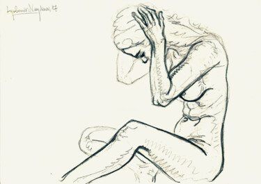 Drawing titled "Famale nude II" by Lyubomir Naydenov, Original Artwork, Pencil
