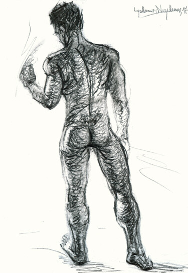 Drawing titled "Male nude figure" by Lyubomir Naydenov, Original Artwork, Pencil