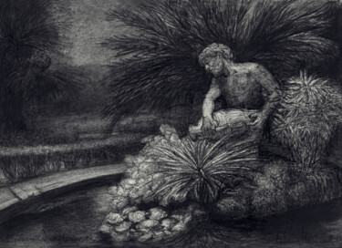 Disegno intitolato "Italian garden" da Lyubomir Naydenov, Opera d'arte originale, Carbone