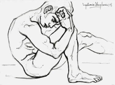 Disegno intitolato "Nude (Sadness)" da Lyubomir Naydenov, Opera d'arte originale, Matita