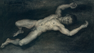 Disegno intitolato "Lying male nude" da Lyubomir Naydenov, Opera d'arte originale, Altro