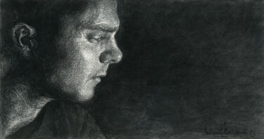 Disegno intitolato "Male portrait I" da Lyubomir Naydenov, Opera d'arte originale, Carbone