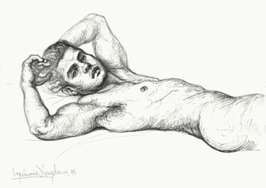 Drawing titled "Male nude II" by Lyubomir Naydenov, Original Artwork, Pencil